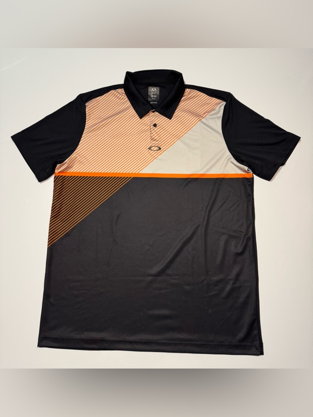 Oakley Golf Polo Black Orange Colorblock Golf Performance Striped Size XL
